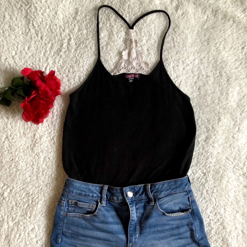 Beautiful Black Tank Top with Lace Back Detailing
